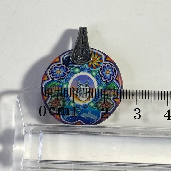 Millefiori Polymer Clay Pendant with Dove, Dolphins, and Turtles - Picture 3 of 6